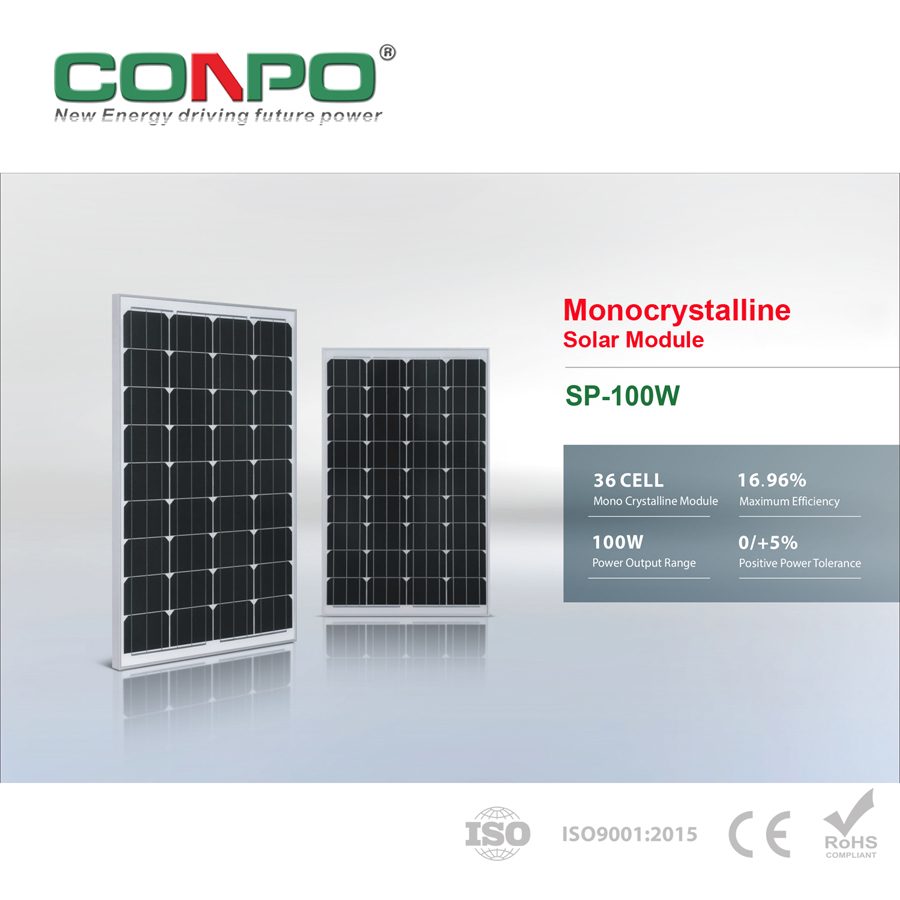 100W, 18V, Monocrystalline Solar Panel, PV Module